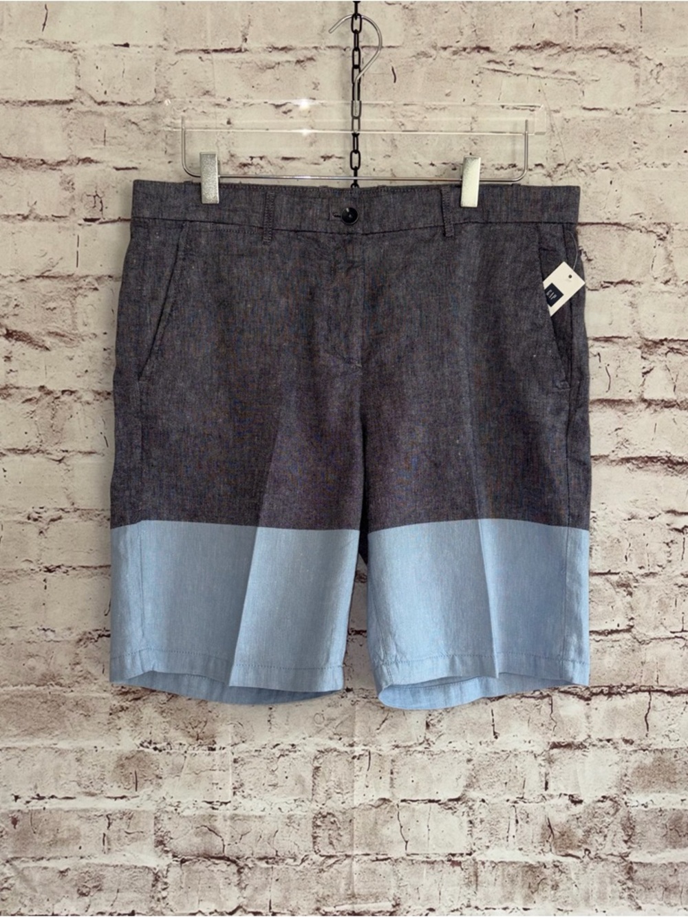 GAP Two-Tone Women's Shorts - Dark & Light Blue Linen Blend Bermuda